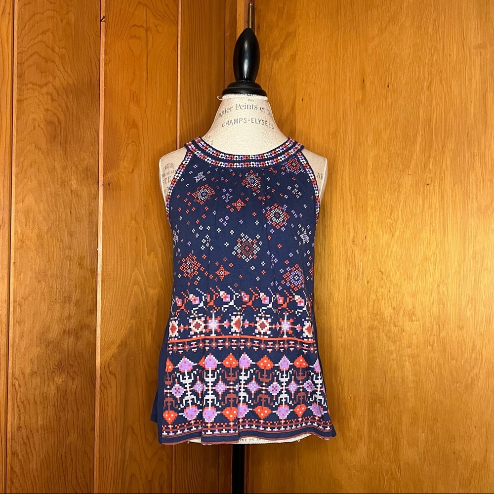 Anthropologie Navy Tank Top with Embroidered Design Size M